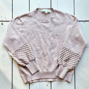 Chelsea & Theodore Dusty Pink Sweater Small Textured Sleeve Knit Pullover Soft C